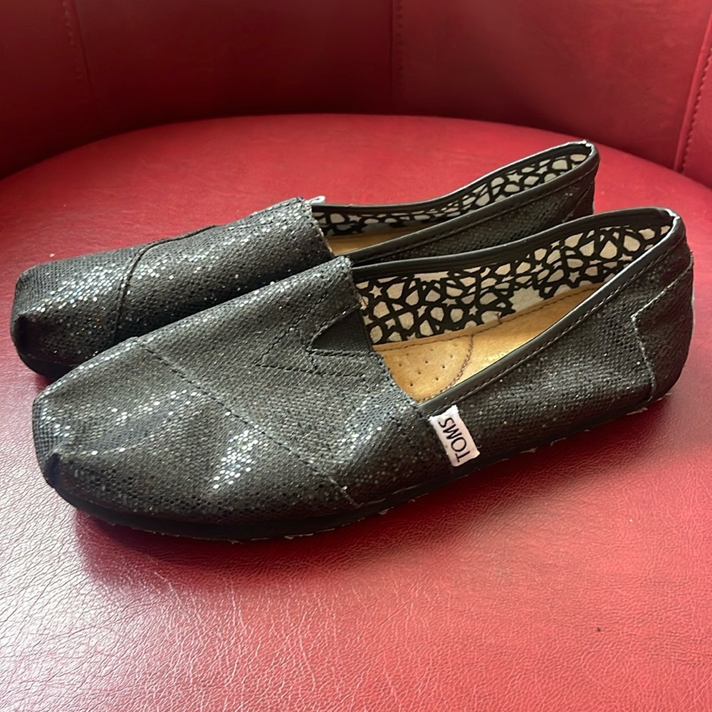 Toms Sparkly Black Slip On Shoes size 5